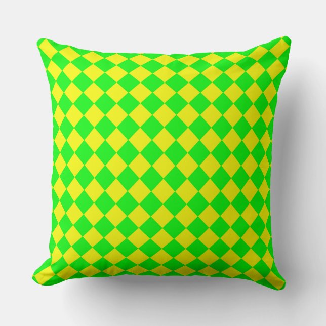 Yellow Green Chequered Diamond Pattern  Cushion (Front)