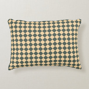 Yellow Green Chequered Diamond Pattern Decorative Cushion