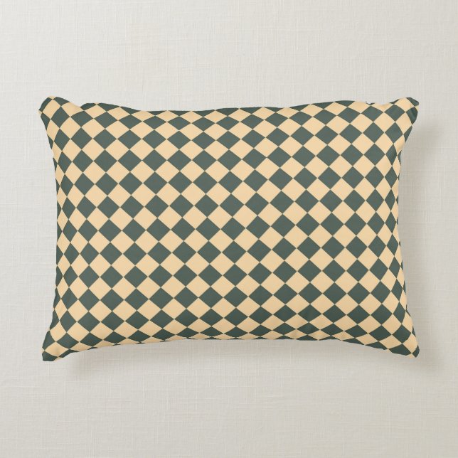 Yellow Green Chequered Diamond Pattern Decorative Cushion (Front)