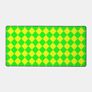 Yellow Green Chequered Diamond Pattern Desk Mat