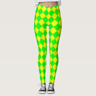 Yellow Green Chequered Diamond Pattern  Leggings
