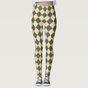 Yellow Green Chequered Diamond Pattern Leggings