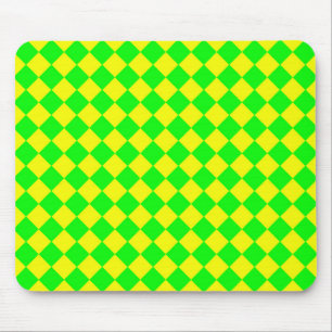 Yellow Green Chequered Diamond Pattern  Mouse Mat