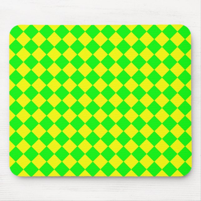 Yellow Green Chequered Diamond Pattern  Mouse Mat (Front)