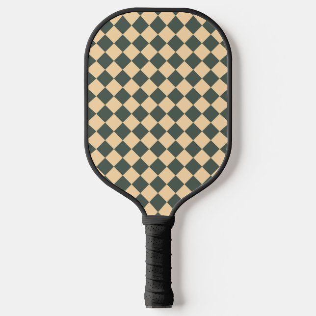 Yellow Green Chequered Diamond Pattern Pickleball Paddle (Front)