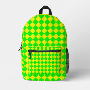 Yellow Green Chequered Diamond Pattern Printed Backpack