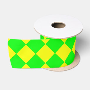 Yellow Green Chequered Diamond Pattern Satin Ribbon