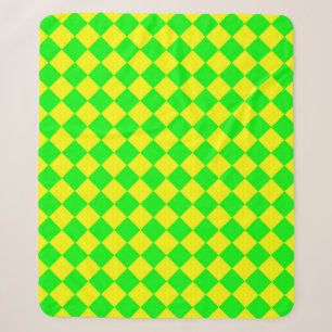 Yellow Green Chequered Diamond Pattern Sherpa Blanket