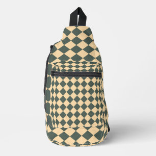 Yellow Green Chequered Diamond Pattern Sling Bag