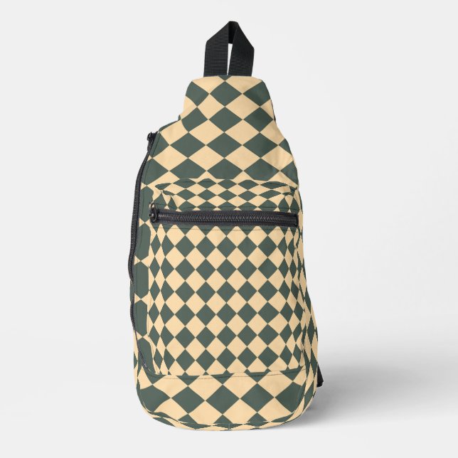 Yellow Green Chequered Diamond Pattern Sling Bag (Front)