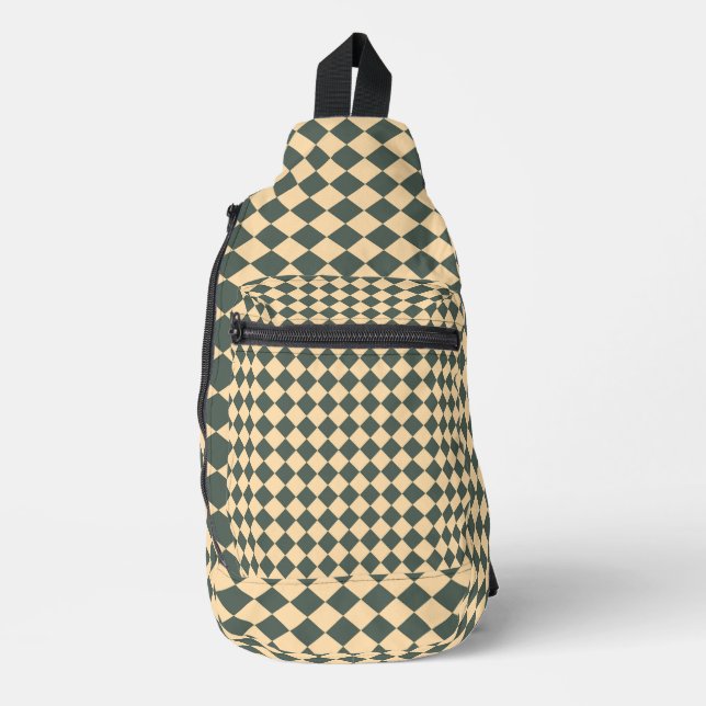 Yellow Green Chequered Diamond Pattern Sling Bag (Front)