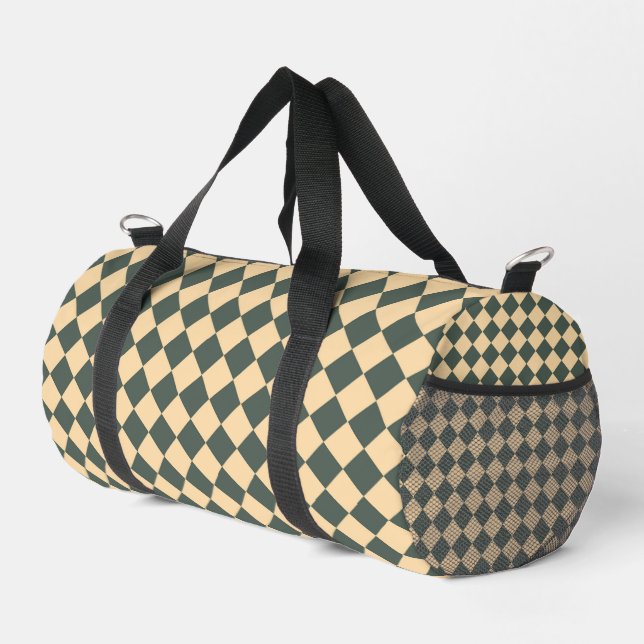 Yellow Green Chequered Diamond Pattern Small Duffle Bag (Right Corner)