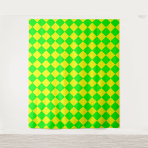 Yellow Green Chequered Diamond Pattern Tapestry