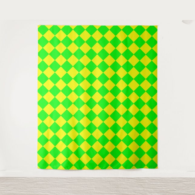 Yellow Green Chequered Diamond Pattern  Tapestry (Front)
