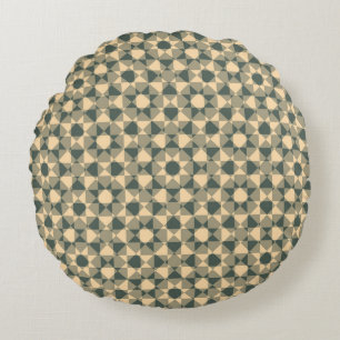 Yellow Green Chequered Diamond Plaid Pattern Round Cushion