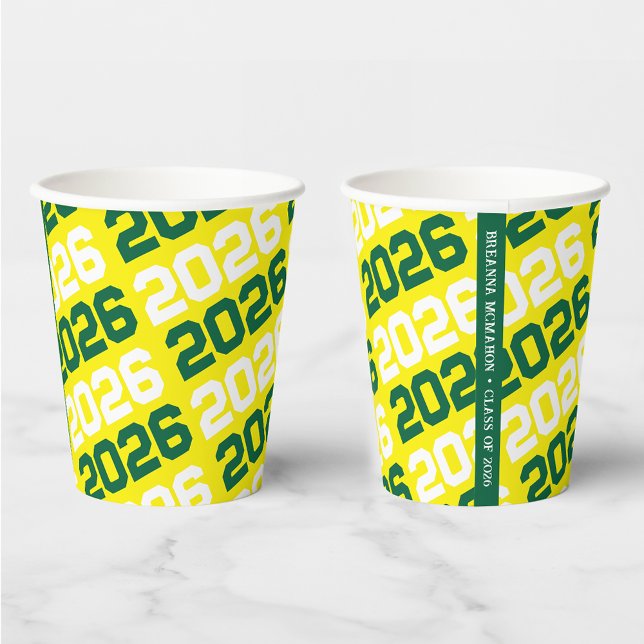 Yellow & Green Class Year Graduation Paper Cups (Creator Uploaded)