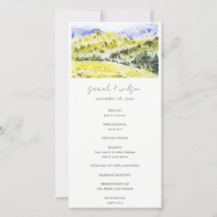 Yellow Green Countryside Hills Wedding Program Thank You Card