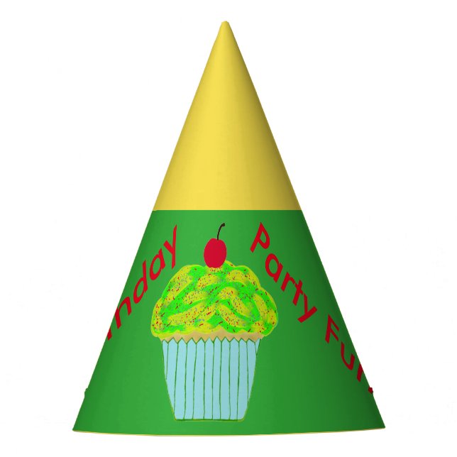 Yellow Green Cupcake Birthday Hats (Front)