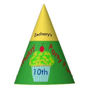 Yellow Green Cupcake Personalised Birthday Hats