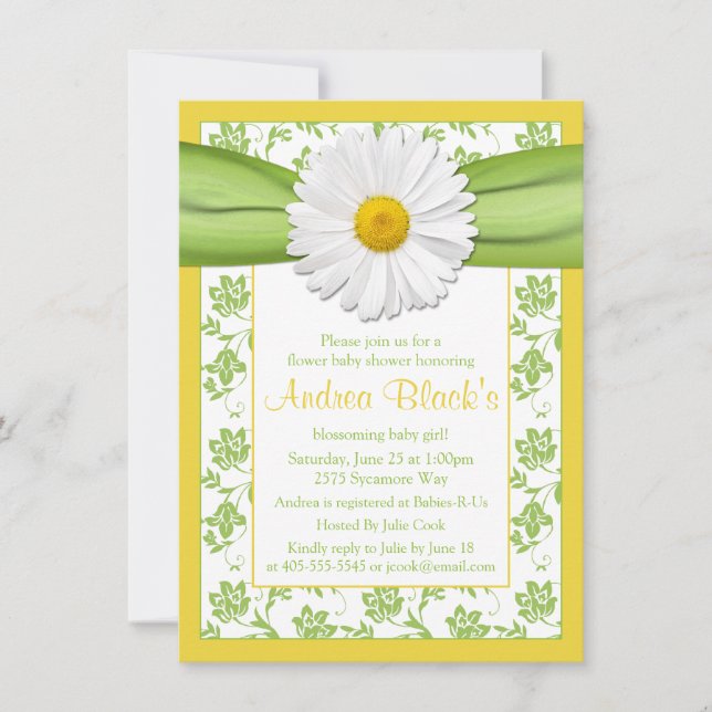 Yellow Green Daisy Floral Baby Shower Invitation (Front)