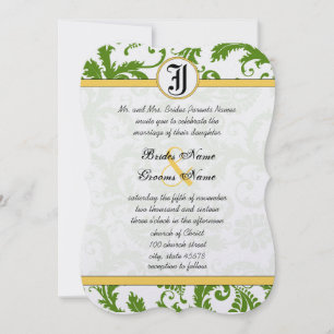 Yellow & Green Damask Swirls Wedding Invitations