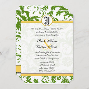 Yellow & Green Damask Swirls Wedding Invitations