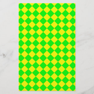 Yellow Green Diamond Harlequin Chequered Pattern Stationery