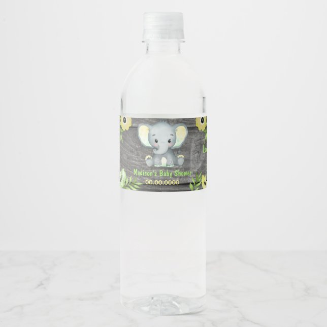 Yellow Green Elephant water bottle label neutral (Front)