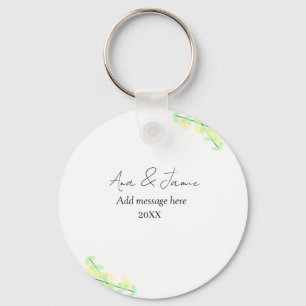 yellow green floral abstract wedding couple name d key ring