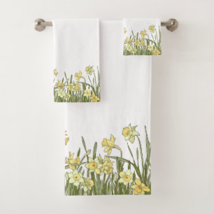 Yellow & green floral bath towels