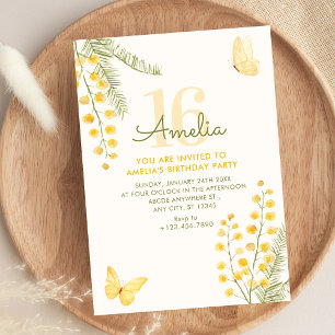 Yellow green floral birthday invitation