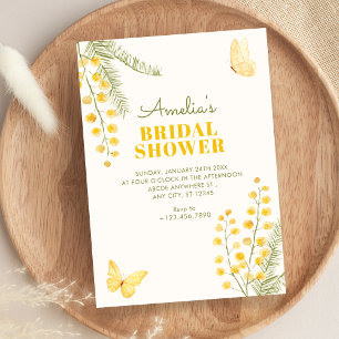 Yellow green floral butterfly bridal shower invitation