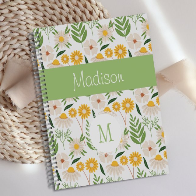 Yellow Green Floral Girly Trendy Monogram Planner (Creator Uploaded)