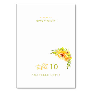 Yellow Green Floral Guest Name Wedding Place Card