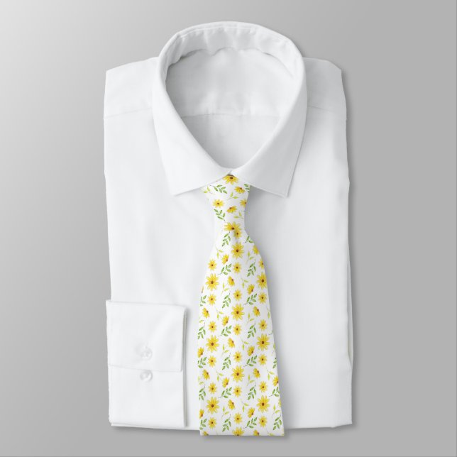 Yellow Green Floral Pattern Tie (Tied)