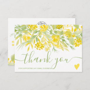 Yellow green floral watercolor order thank you