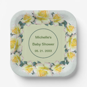 Yellow Green Florals Tableware Paper Plate