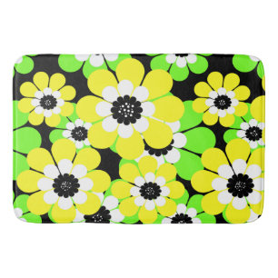 Yellow green flower pattern bath mat
