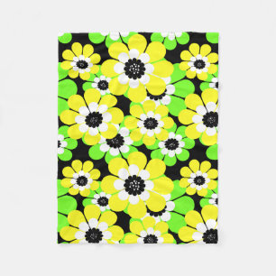 Yellow green flowers fleece blanket
