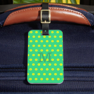  yellow green flowers modern monogram  luggage tag