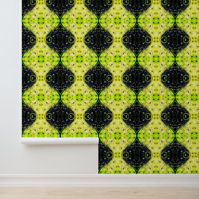 Yellow Green Flowers Pattern Ornaments Wallpaper (Application)