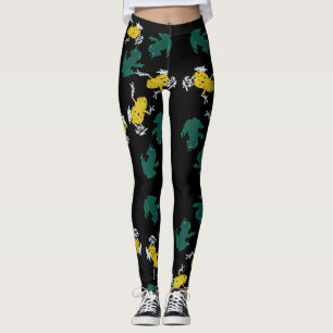 Yellow Green Frogs Pattern Leggings