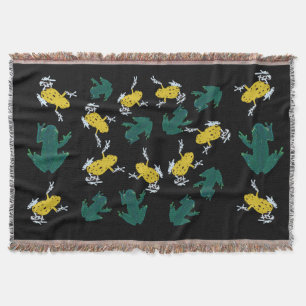 Yellow Green Frogs Pattern Throw Blanket