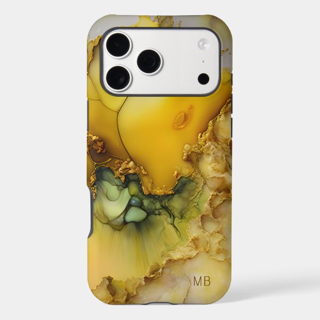 Yellow Green Gold Marble Script Monogram (Back)