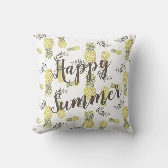Yellow green & Gold PINEAPPLE HAPPY SUMMER Cushion (Front)