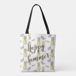 Yellow green & Gold PINEAPPLE HAPPY SUMMER Tote Bag