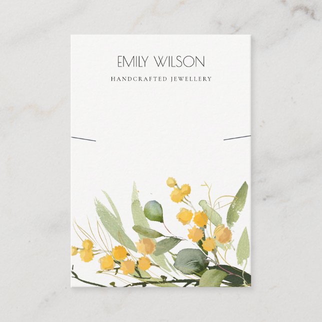 Yellow Green Gold Wattle Foliage Necklace Holder Business Card (Front)