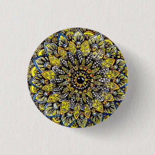 Yellow Green Hand Drawn Mandala Design 3 Cm Round Badge
