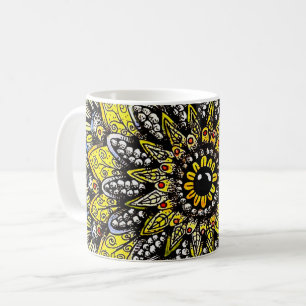 Yellow Green Hand Drawn Mandala Design Coffee Mug