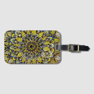 Yellow Green Hand Drawn Mandala Design Luggage Tag